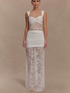 NWT Meshki Guinevere Ivory Lace Sheer Two-Piece Gown